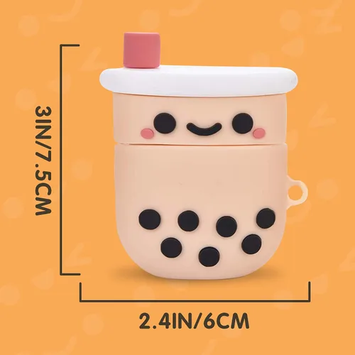Miniatura 3 de Funda protectora de silicona para Airpods con llavero, diseño de té con leche Boba rosa femenino, a prueba de golpes, compatible con AirPods 1 y 2