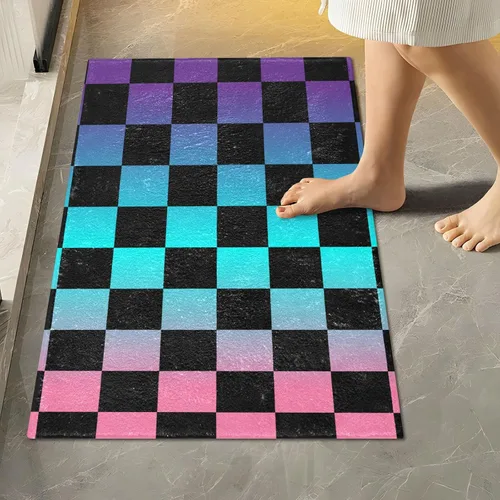 Miniatura 34 de Tapete de baño a cuadros negros y morados, suave, absorbente, lavable, tapete de baño para suelo de baño, tapete de baño antideslizante para baño
