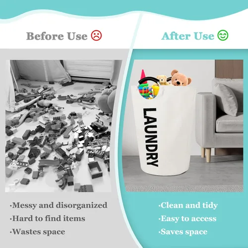 Miniatura 9 de WOOHA Cesta de lavandería grande de 115 litros, cesta plegable para ropa, cestas altas de tela plegables para dormitorio, armario, baño