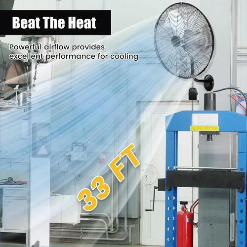 Miniatura 7 de Tangkula Ventilador de pared de 20 pulgadas con aspas de aluminio, ventilador de pared de metal oscilante industrial de 3 velocidades, resistente