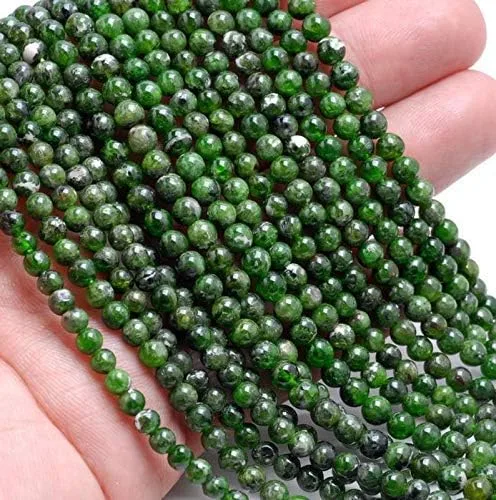 Miniatura 4 de Cuentas de piedras preciosas de diópsido cromadas naturales AAA de 1 hebra para fabricación de joyas, cuentas redondas de diópsido cromado de 0.31