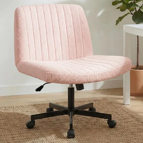 Miniatura 28 de Orange Factory Silla Criss Cross con Ruedas Silla de Escritorio de Tocador Ancha y Cómoda Base Dual de Cuero sin Brazos Ajustable Giratoria