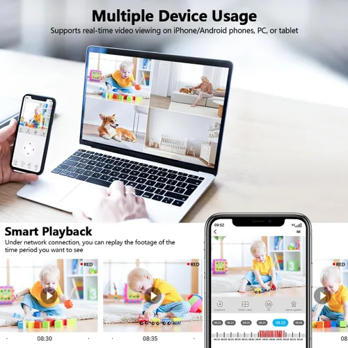 Miniatura 9 de OOSSXX Cámara de seguridad interior de audio de 2.7 K con resolución de 2,7 K, monitor de bebé y monitor de mascotas, aplicación gratuita, PTZ Nanny