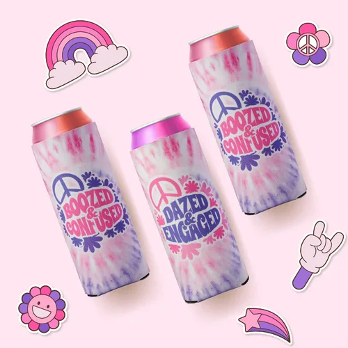 Miniatura 9 de Aturdido & Comprometido despedida de soltera Coozies Skinny Can Incluye Bride Coozie y Slim Bachelorette Coozies para fiesta de los 70