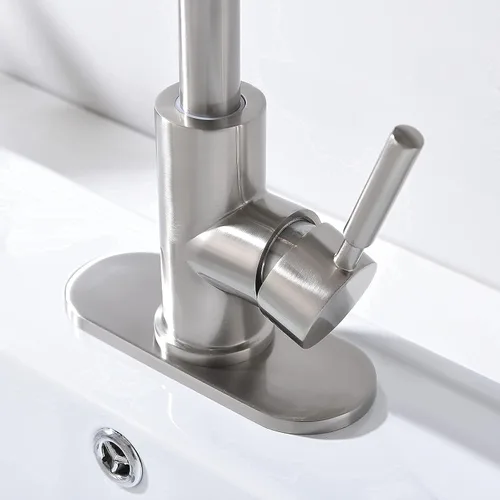 Miniatura 5 de Grifo de acero inoxidable de arco alto de un solo mango para fregadero de precocina/fregadero de bar/fregadero de baño por Phiestina, con placa