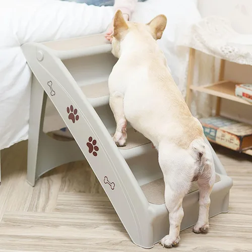 Miniatura 7 de Escalera antideslizante, escaleras para perros para cama alta, escalera plegable, con alfombrilla de felpa, fácil de ir a la cama y sofá