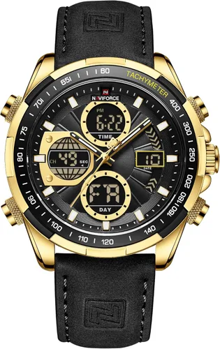 NAVIFORCE Relojes digitales militares para hombre analógico cuarzo impermeable reloj deportivo multifuncional de cuero