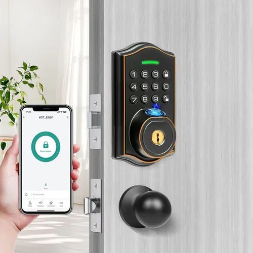 Miniatura 10 de Cerradura inteligente para puerta de entrada sin llave con 2 perillas, juego de manijas de cerradura de puerta delantera, cerrojo de teclado digital