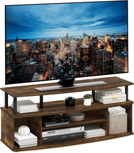 Furinno Jaya - Mueble grande para centro de entretenimiento/TV de hasta 55 pulgadas, color ámbar pino/negro