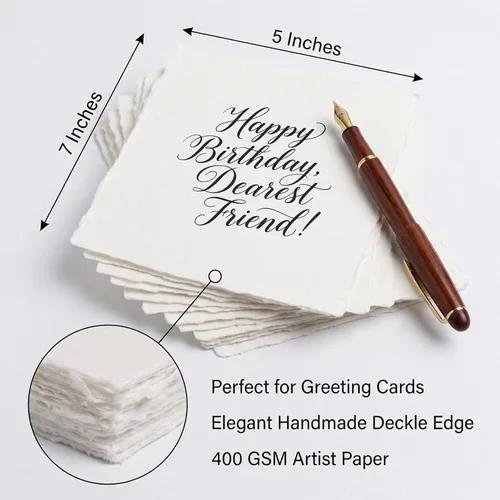 Miniatura 7 de 400 GSM / 25 hojas - Papel para dibujo/boceto de acuarela rugoso/texturizado - 17,8x12,7 cm - Papel de algodón con borde envejecido hecho a mano
