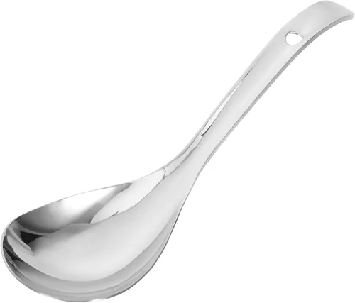 Luxshiny Cuchara de arroz de acero inoxidable de 9.25 pulgadas, cuchara de cocina ligera, utensilio de cocina para servir arroz esponjoso para