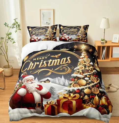 Miniatura 35 de Herside Juego de funda de edredón de Navidad, tamaño Queen, colorido patrón navideño impreso, bonita decoración navideña, microfibra suave, funda