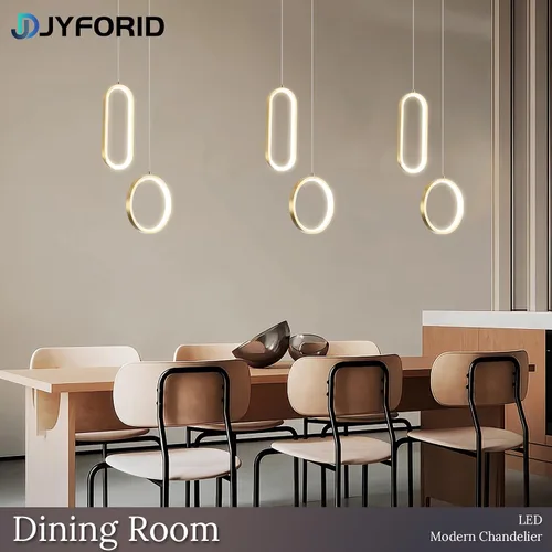 Miniatura 6 de Lámpara colgante LED moderna dorada mini con control remoto, 2 anillos, 24W, temperatura de color de 3 pasos, intensidad ajustable sin escalones
