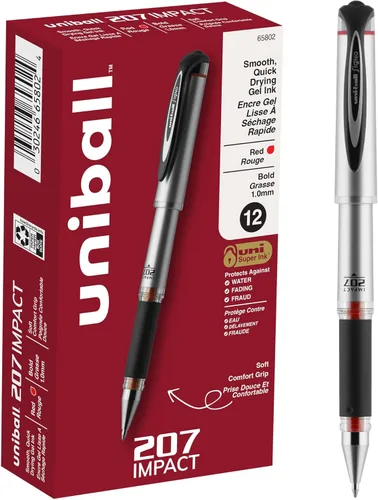 Uniball 207 - Bolígrafo de gel de impacto, en barra, 0.039 in, tinta roja, barril negro