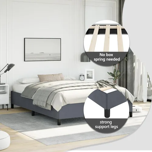 Miniatura 6 de vidaXL Marco de cama, marco de cama tapizado de plataforma, base de cama doble con soporte de listones de madera para dormitorio, gris oscuro