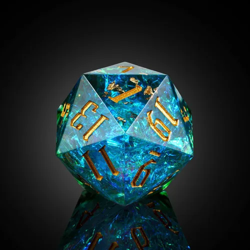 Miniatura 18 de Cusdie Dados D20 DND individuales con bordes afilados e inclusiones de lámina con purpurina, dados D&D de 20 caras, 1.31 pulgadas hechos a mano