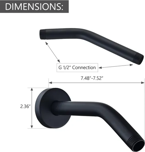 Miniatura 4 de 123815BL Repuesto para Moen de 8 pulgadas, brazo de ducha básico anti-fugas montado en pared/techo con brida y accesorios curvos, hecho de latón