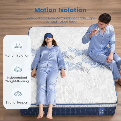 Miniatura 4 de Colchón híbrido de 8 pulgadas con alivio de presión, resortes individuales para aislamiento de movimiento, soporte firme medio para aliviar el dolor