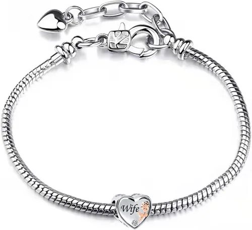 Miniatura 4 de Abalorio de corazón de rosa con texto en inglés "I Love You Mom Wife Auntie Sister Grandma Nana" compatible con pulseras Pandora
