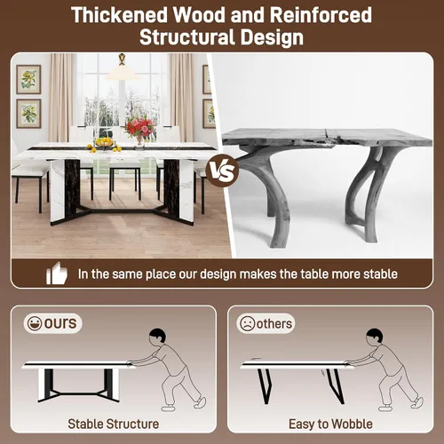 Miniatura 4 de Juego de mesa de comedor de 7 piezas para 4, 6 personas, mesa de cocina grande de madera larga de 71 pulgadas con 6 sillas acolchadas con mesa