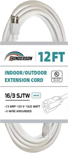 Miniatura 18 de Cable de extensión para interiores y exteriores, resistente a la intemperie, certificación UL, calibre 16, 30 pies, color blanco, 3 clavijas