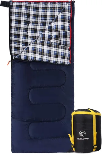 REDCAMP Saco de Dormir de Franela de Algodón para Camping y Mochileros, Saco de Dormir para Adultos para Climas Fríos con Relleno de 2/3/4/6lbs Azul