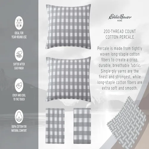 Miniatura 5 de Eddie Bauer - Sábanas tamaño Queen, juego de ropa de cama de percal de algodón, decoración del hogar crujiente y fresca (Canoe Lake Paddle, Queen)