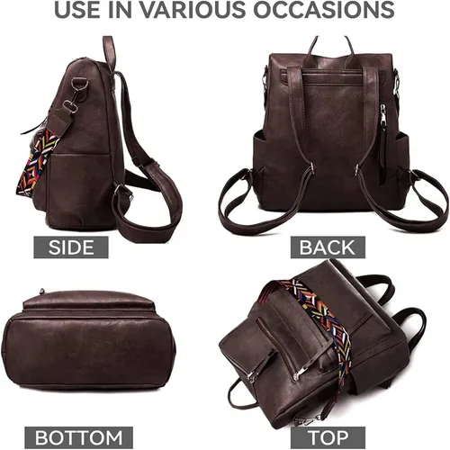 Miniatura 3 de Mochila de piel sintética para mujer, tamaño mediano, bolsos antirrobo y bolsos de hombro, color azul marino, talla única