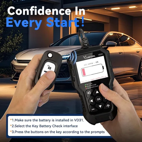 Miniatura 3 de VDIAGTOOL Escáner OBD2 mejorado VD31, lector de código de motor 3 en 1, probador de batería de llave de coche y probador de batería de automóvil