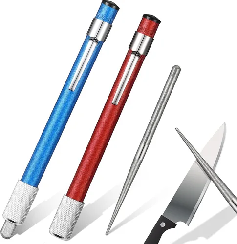 2 piezas de afilador de cuchillos retráctiles de diamante, varilla de afilar de acero para cocina, herramientas de palo dentado al aire libre (azul