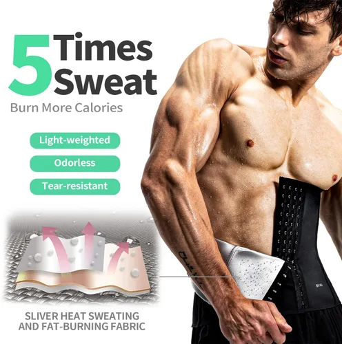 Miniatura 3 de BVVU Entrenador de cintura para hombre, reductor de cintura, control de abdomen, sauna, cinturón de sudor, envoltura para el estómago, soporte