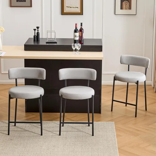 Miniatura 10 de Furniliving - Juego de 2 taburetes de bar giratorios de 26 pulgadas, taburetes modernos de altura de mostrador de cuero sintético con respaldo alto