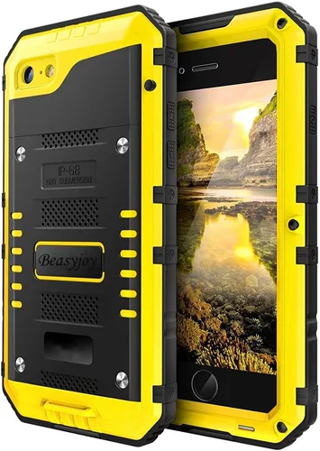 Miniatura 20 de Beasyjoy Funda de Metal para iPhone SE 2022/2020/8/7, Funda Impermeable Resistente con Protector de Pantalla, Protección de Cuerpo Completo Grado