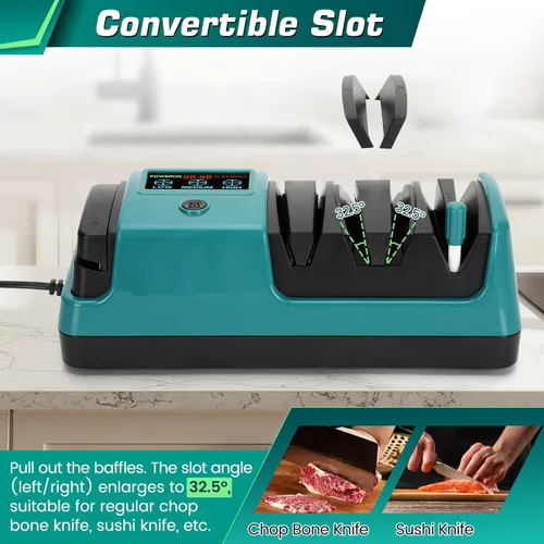 Miniatura 5 de Afilador de cuchillos eléctrico con pantalla LCD para cuchillos de carne rectos, dentados, cuchillos y tijeras de cerámica, afilador de cuchillos
