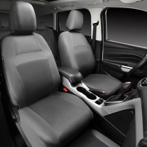Miniatura 6 de CAR PASS Juego completo de fundas de asiento de automóvil de malla de aire 3D y 4 alfombrillas impermeables para piso de automóvil con esponja Gris