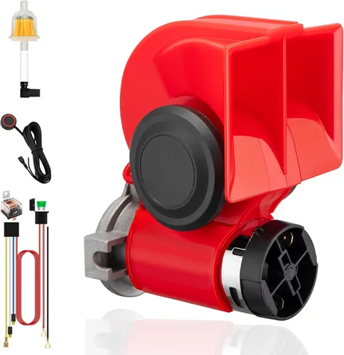 Miniatura 10 de Cuerno de tren para camión, bocinas de coche de 12 V 150 dB súper fuertes con arnés de cableado, cuerno de aire de caracol con compresor eléctrico