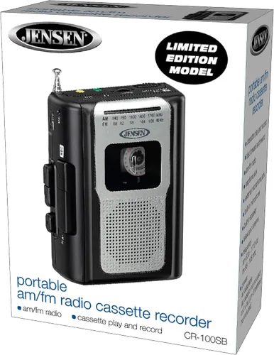 Miniatura 7 de Jensen CR-100 - Radio AM/FM portátil retro, reproductor de cassette personal, diseño compacto y ligero, estéreo de radio AM/FM, reproductor