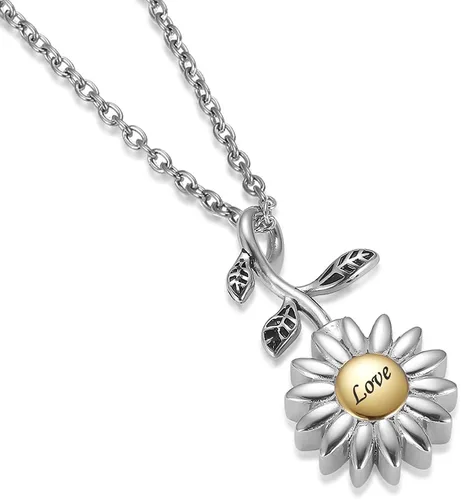 Miniatura 45 de Joyería de cremación de girasol para cenizas para mujeres, recuerdo de acero inoxidable, colgante conmemorativo, collar de urna de cremación