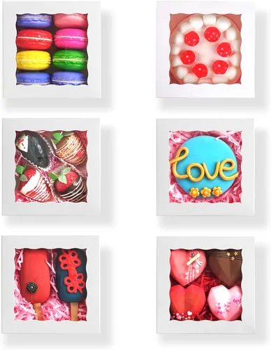 Miniatura 7 de RomanticBaking 51 cajas de panadería de 5 x 5 x 2 pulgadas, cajas de galletas con ventana, cajas de pastelería para macarrones, postres, magdalenas