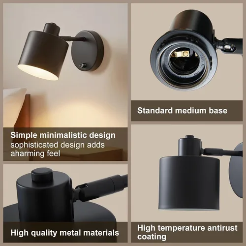 Miniatura 5 de LIGHTESS Aplique de pared con interruptor, apliques de pared de granja con atenuador de encendido y apagado, luces de pared industriales negras