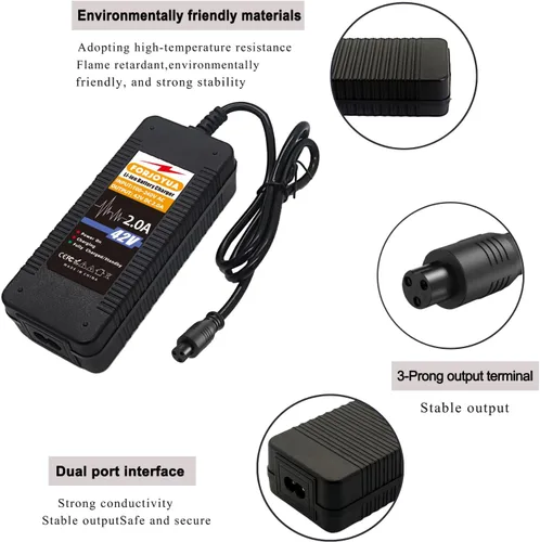 Miniatura 3 de Cargador de batería de 36V/42V 2A con conector de 3 clavijas para paquete de baterías de litio 10S 36V