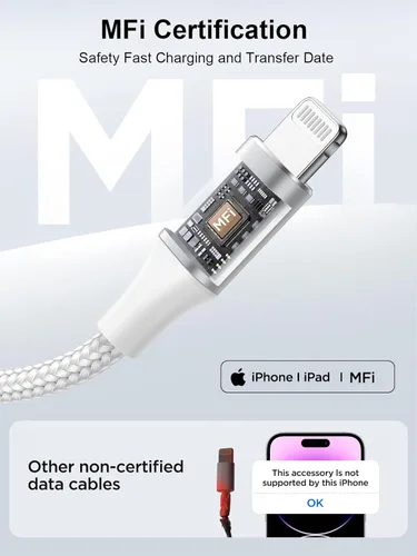 Miniatura 2 de Cable USB C a Lightning de 10 pies [certificado Apple MFi] Cargador rápido para iPhone USB C, suministro de energía, tipo C a Lightning, cable