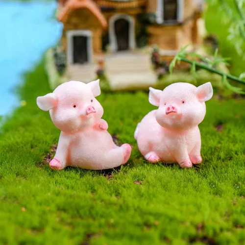 Miniatura 4 de Figuras de cerdo en miniatura, 8 piezas de figuras de juguete de cerdito rosa, decoración de pasteles para decoración de hadas jardín, coche