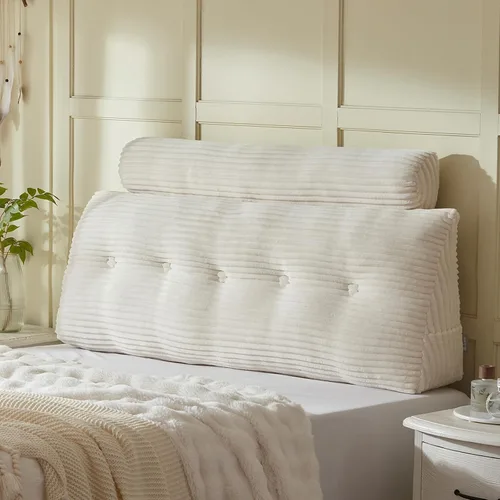Miniatura 6 de Almohada de Cuña para Cabecero + Una Almohada Larga de Rollo para el Cuello Almohada Corporal, Almohada Grande de Cabecero con Funda Removible Beige