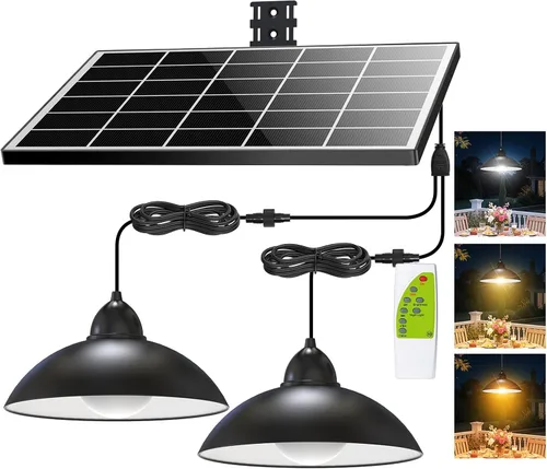 Miniatura 10 de Luz colgante solar de doble cabezal Lightonight Indoor Outdoor, Remote IP65 Waterproof Dusk to Dawn Solar Shed Lamp for Gazebo, Barn, Stables