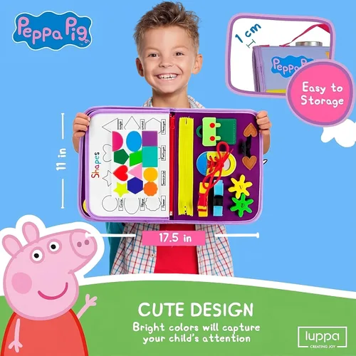 Miniatura 2 de Peppa Pig Tablero Ocupado para Niños Pequeños – Juguetes Montessori para niños de 1, 2, 3, 4 años, Tablero Sensorial de Actividad Educativa