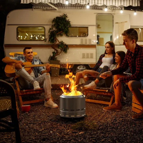 Miniatura 7 de ROOMTEC Fogata sin humo de 15 pulgadas, hoguera portátil de leña con soporte y bolsa, hoguera fácil de limpiar con cenicero extraíble, chimeneas