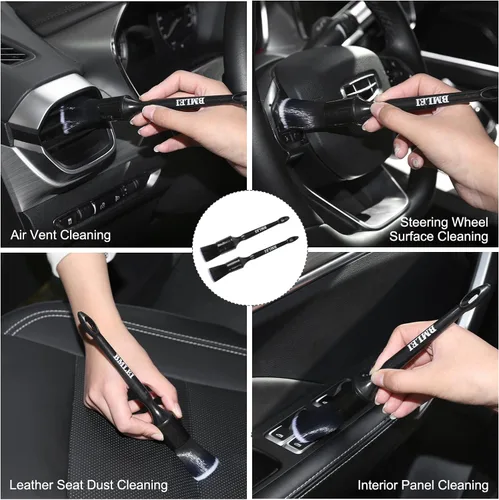 Miniatura 5 de BMLEI Juego de 5 cepillos para detalles de coche, pelo de jabalí, kit de cepillos para detalles de automóvil, sin arañazos, ultra suaves, perfectos