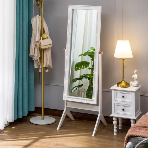 Miniatura 6 de LUXFURNI Espejo de Cuerpo Entero con Soporte, de Cuerpo Completo para Dormitorio, Cheval de Piso con Luces, Independiente