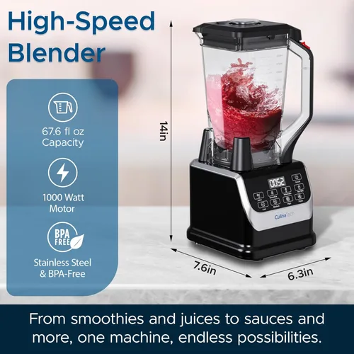Miniatura 4 de Licuadora profesional de 1000 W, licuadora trituradora de encimera de 67.6 onzas para batidos, trituración de hielo y frutas congeladas, color negro